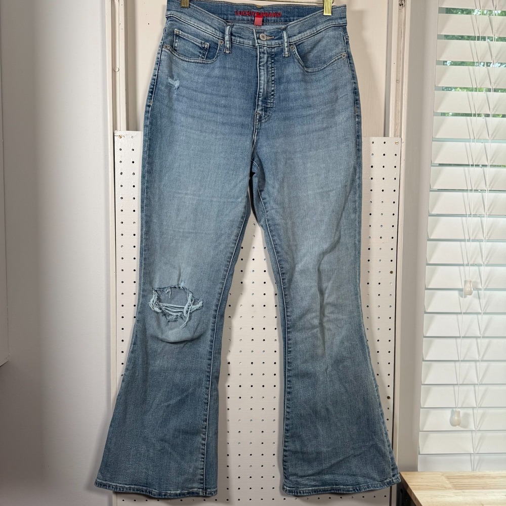 Lucky Brand Stevie High Rise Flared Jeans Women's Blue Denim Distressed 8/29 VTG